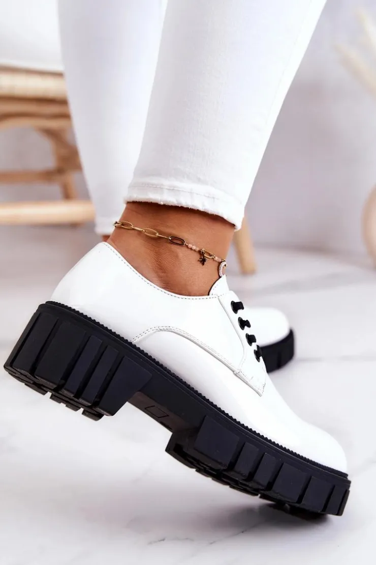 New Boto Modne Lakierowane Półbuty La.Fi 210013W-LA Białe