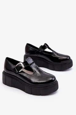 New Zazoo Modne Lakierowane Półbuty Na Masywnej Platformie Czarne Colson