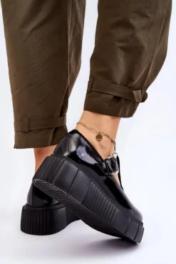 New Zazoo Modne Lakierowane Półbuty Na Masywnej Platformie Czarne Colson