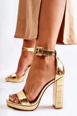 Discount Boto Modne Lakierowane Sandały Na Wysokim Słupku Złote Perfection