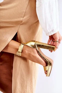 Discount Boto Modne Lakierowane Sandały Na Wysokim Słupku Złote Perfection