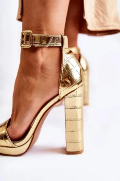 Discount Boto Modne Lakierowane Sandały Na Wysokim Słupku Złote Perfection