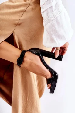 Boto Sandały Na Obcasie*Modne Lakierowane Sandały Na Wysokim Słupku Czarne Perfection