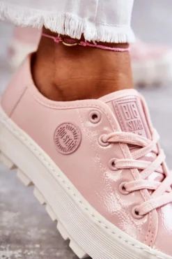 Sale Big Star Shoes Modne Lakierowane Trampki Big Star KK274047 Różowe