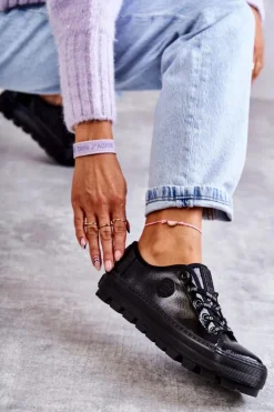 Discount Big Star Shoes Modne Lakierowane Trampki Big Star KK274044 Czarne Czarny