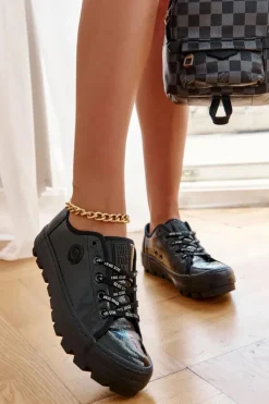 Discount Big Star Shoes Modne Lakierowane Trampki Big Star KK274044 Czarne Czarny