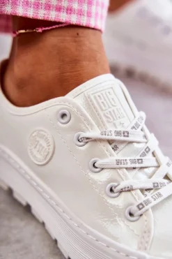 Big Star Shoes Trampki Damskie Big Star|Trampki Damskie Niskie*Modne Lakierowane Trampki Big Star KK274045 Białe Biały