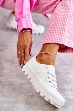 Big Star Shoes Trampki Damskie Big Star|Trampki Damskie Niskie*Modne Lakierowane Trampki Big Star KK274045 Białe Biały