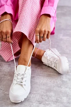 Big Star Shoes Trampki Damskie Big Star|Trampki Damskie Niskie*Modne Lakierowane Trampki Big Star KK274045 Białe Biały