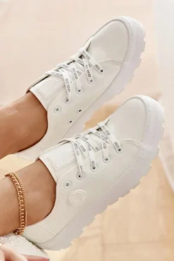 Big Star Shoes Trampki Damskie Big Star|Trampki Damskie Niskie*Modne Lakierowane Trampki Big Star KK274045 Białe Biały