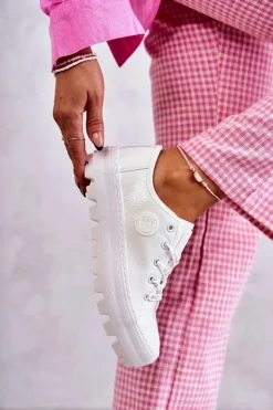 Big Star Shoes Trampki Damskie Big Star|Trampki Damskie Niskie*Modne Lakierowane Trampki Big Star KK274045 Białe Biały