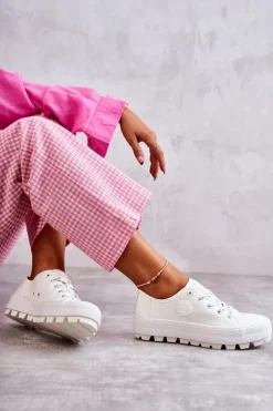 Big Star Shoes Trampki Damskie Big Star|Trampki Damskie Niskie*Modne Lakierowane Trampki Big Star KK274045 Białe Biały