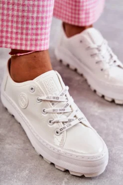 Big Star Shoes Trampki Damskie Big Star|Trampki Damskie Niskie*Modne Lakierowane Trampki Big Star KK274045 Białe Biały