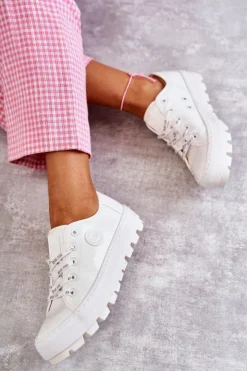 Big Star Shoes Trampki Damskie Big Star|Trampki Damskie Niskie*Modne Lakierowane Trampki Big Star KK274045 Białe Biały