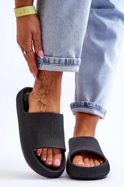 Clearance Boto Modne Lekkie Klapki Na Masywnej Podeszwie Czarne Rebel