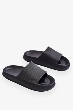 Clearance Boto Modne Lekkie Klapki Na Masywnej Podeszwie Czarne Rebel