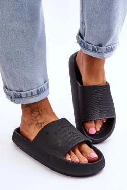 Clearance Boto Modne Lekkie Klapki Na Masywnej Podeszwie Czarne Rebel