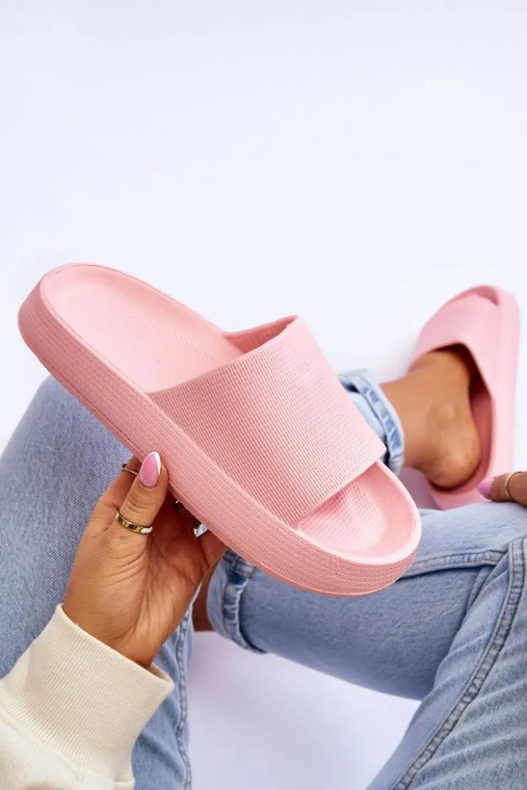 Damskie Boto Modne Lekkie Klapki Na Masywnej Podeszwie Różowe Rebel