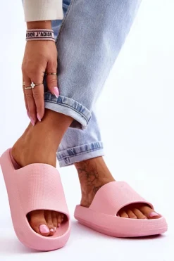 Damskie Boto Modne Lekkie Klapki Na Masywnej Podeszwie Różowe Rebel