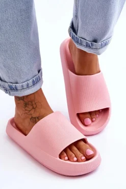 Damskie Boto Modne Lekkie Klapki Na Masywnej Podeszwie Różowe Rebel