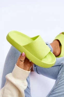 New Boto Modne Lekkie Klapki Na Masywnej Podeszwie Limonkowe Rebel