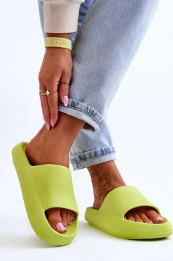 New Boto Modne Lekkie Klapki Na Masywnej Podeszwie Limonkowe Rebel