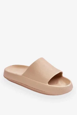 Boto Klapki Basenowe*Modne Lekkie Klapki Na Masywnej Podeszwie Beżowe Rebel