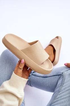 Boto Klapki Basenowe*Modne Lekkie Klapki Na Masywnej Podeszwie Beżowe Rebel