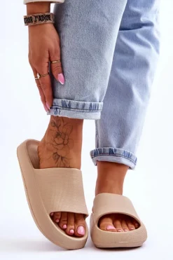 Boto Klapki Basenowe*Modne Lekkie Klapki Na Masywnej Podeszwie Beżowe Rebel