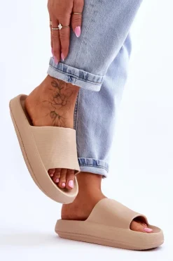 Boto Klapki Basenowe*Modne Lekkie Klapki Na Masywnej Podeszwie Beżowe Rebel