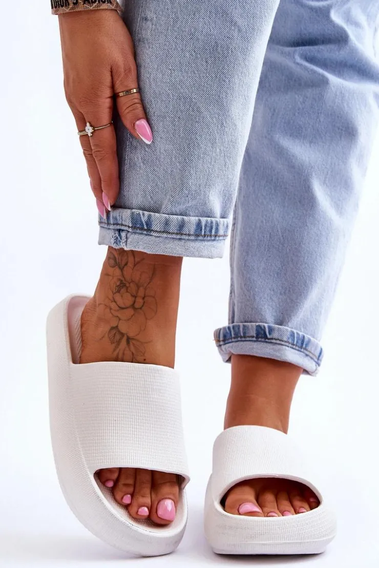 Boto Klapki Basenowe*Modne Lekkie Klapki Na Masywnej Podeszwie Białe Rebel