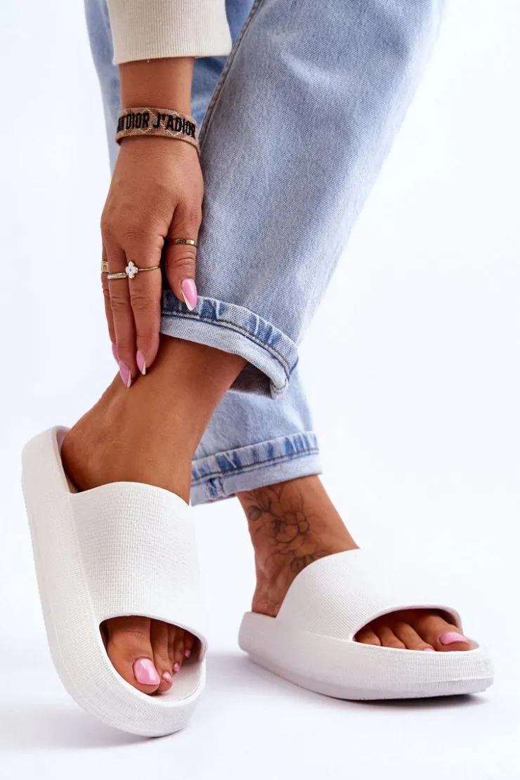 Boto Klapki Basenowe*Modne Lekkie Klapki Na Masywnej Podeszwie Białe Rebel