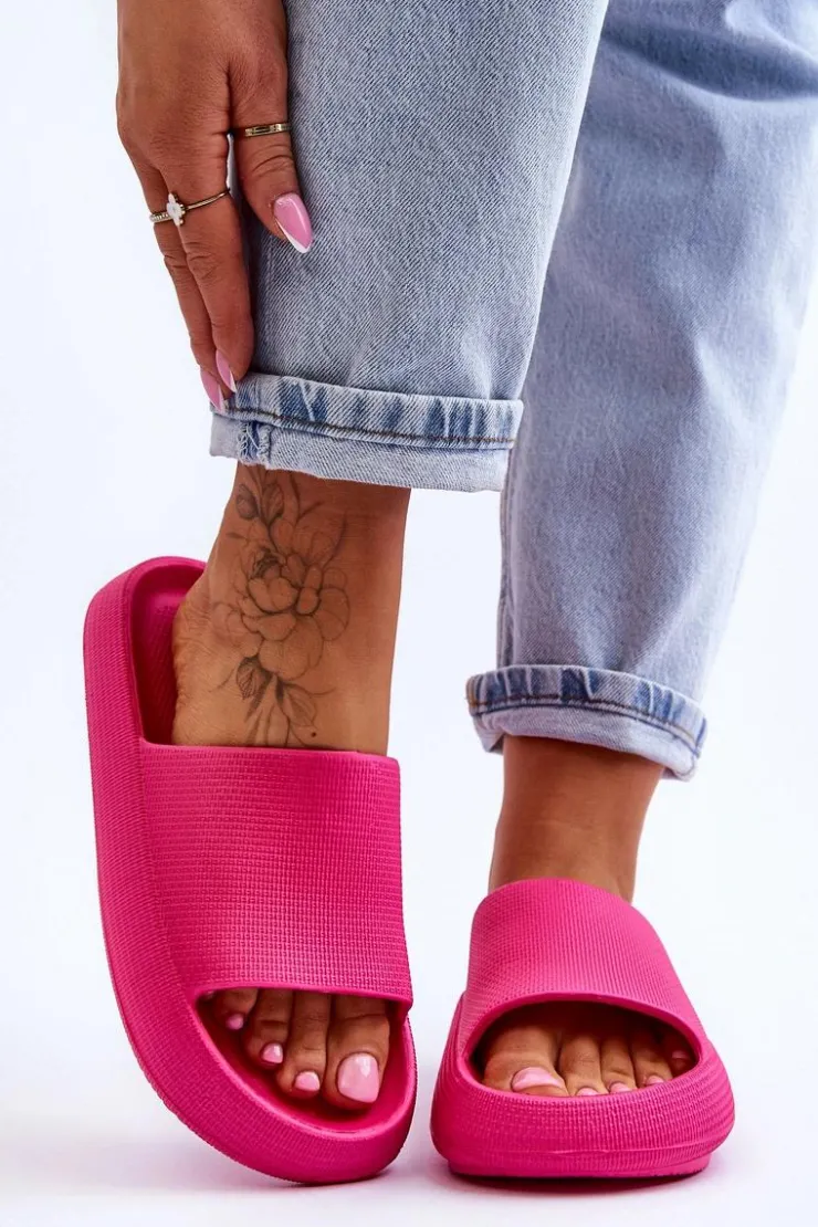 Damskie Boto Modne Lekkie Klapki Na Masywnej Podeszwie Fuksja Rebel