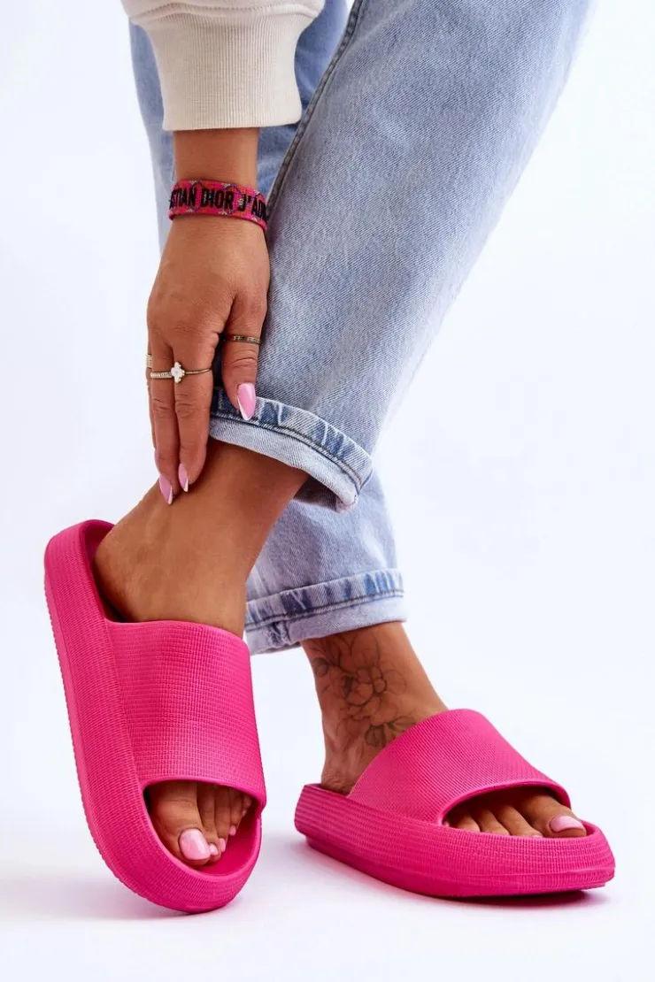 Damskie Boto Modne Lekkie Klapki Na Masywnej Podeszwie Fuksja Rebel