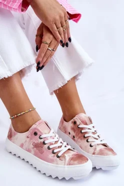 Best Big Star Shoes Modne Niskie Trampki Big Star LL274044 Różowo-Beżowe