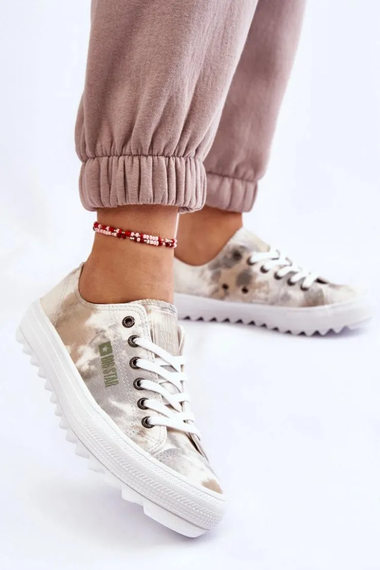 Big Star Shoes Trampki Damskie Big Star|Trampki Damskie Niskie*Modne Niskie Trampki Big Star LL274043 Biało-Szare