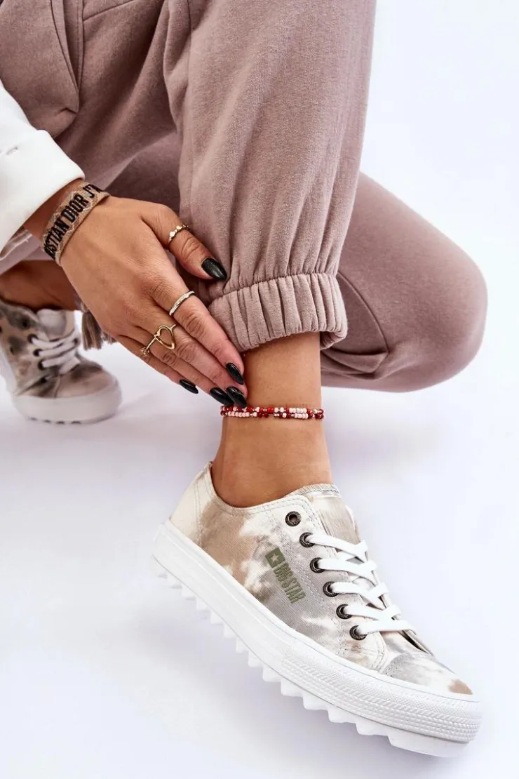 Big Star Shoes Trampki Damskie Big Star|Trampki Damskie Niskie*Modne Niskie Trampki Big Star LL274043 Biało-Szare