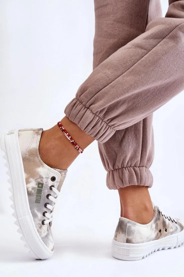 Big Star Shoes Trampki Damskie Big Star|Trampki Damskie Niskie*Modne Niskie Trampki Big Star LL274043 Biało-Szare