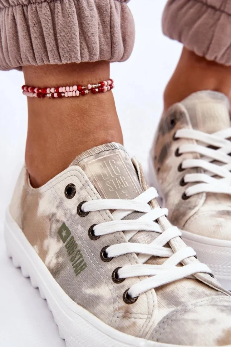 Big Star Shoes Trampki Damskie Big Star|Trampki Damskie Niskie*Modne Niskie Trampki Big Star LL274043 Biało-Szare