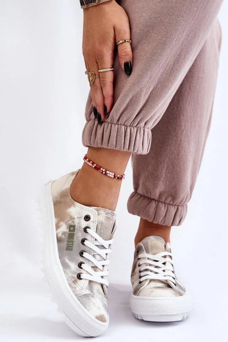 Big Star Shoes Trampki Damskie Big Star|Trampki Damskie Niskie*Modne Niskie Trampki Big Star LL274043 Biało-Szare