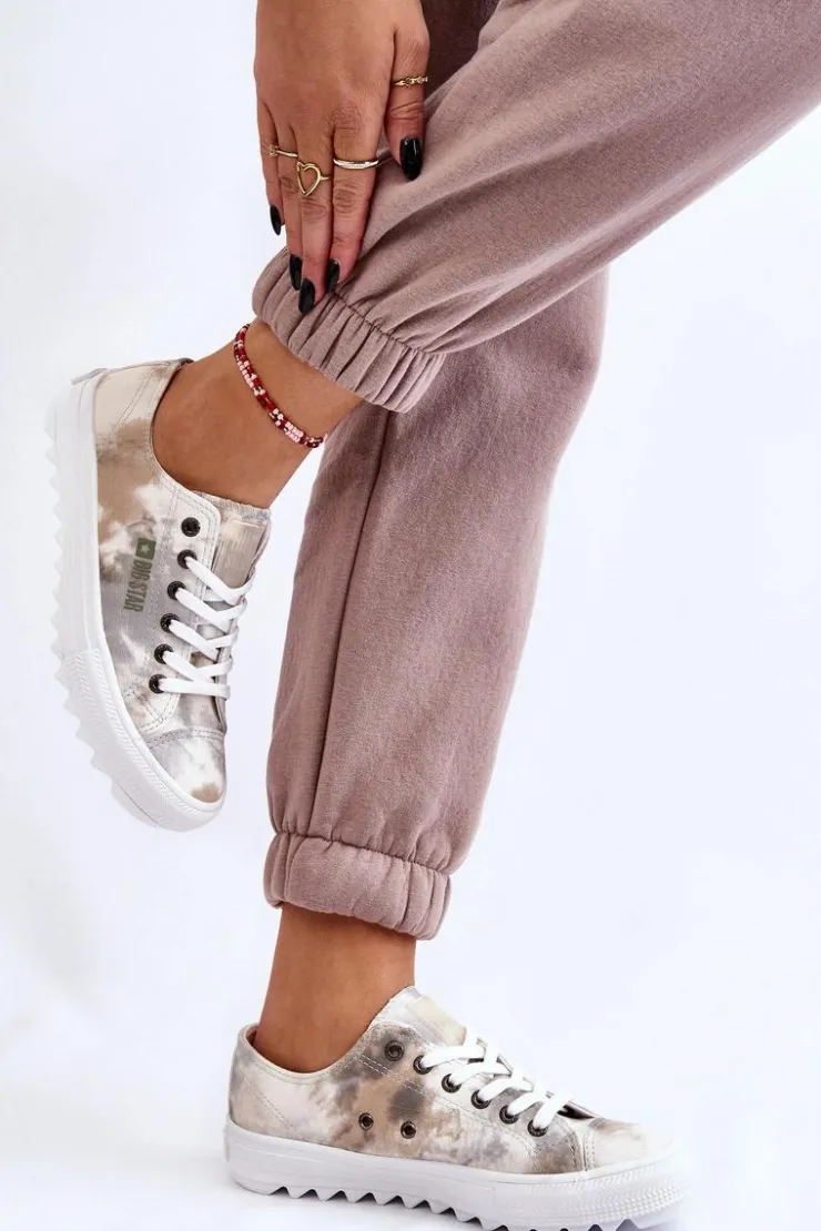 Big Star Shoes Trampki Damskie Big Star|Trampki Damskie Niskie*Modne Niskie Trampki Big Star LL274043 Biało-Szare