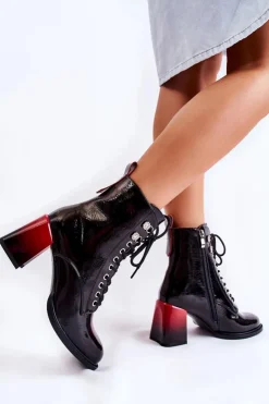 Outlet Damskie buty S.Barski Modne Ocieplane Botki Na Obcasie Czarne Alisse