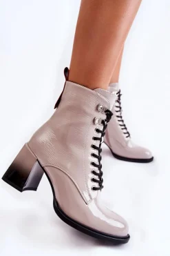 Damskie buty S.Barski Botki Sznurowane|Botki Zimowe Damskie*Modne Ocieplane Botki Na Obcasie Szare Alisse