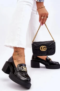 Damskie Damskie buty S.Barski Modne Półbuty Czółenka Na Masywnym Obcasie Czarne Imani