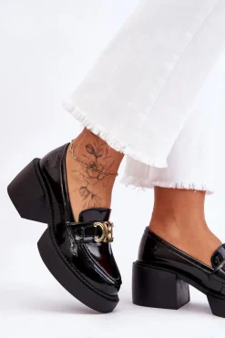 Damskie Damskie buty S.Barski Modne Półbuty Czółenka Na Masywnym Obcasie Czarne Imani