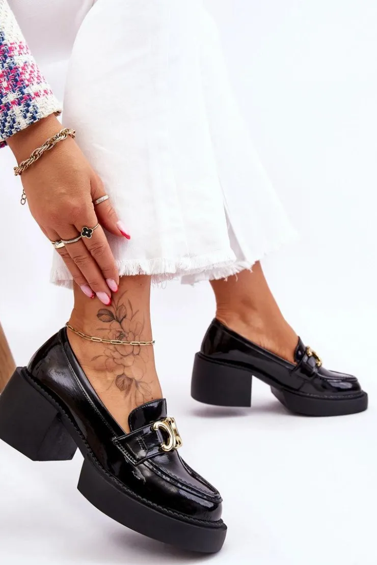 Damskie Damskie buty S.Barski Modne Półbuty Czółenka Na Masywnym Obcasie Czarne Imani