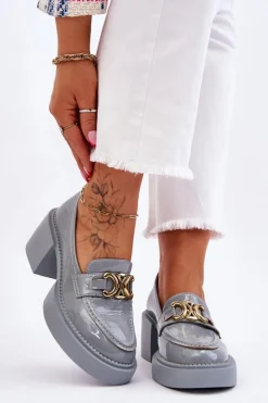 Outlet Damskie buty S.Barski Modne Półbuty Czółenka Na Masywnym Obcasie Jasnoniebieskie Imani