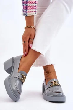 Outlet Damskie buty S.Barski Modne Półbuty Czółenka Na Masywnym Obcasie Jasnoniebieskie Imani