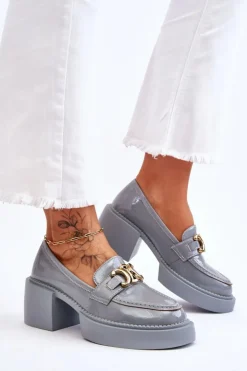 Outlet Damskie buty S.Barski Modne Półbuty Czółenka Na Masywnym Obcasie Jasnoniebieskie Imani