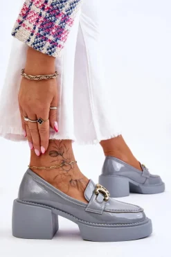 Outlet Damskie buty S.Barski Modne Półbuty Czółenka Na Masywnym Obcasie Jasnoniebieskie Imani